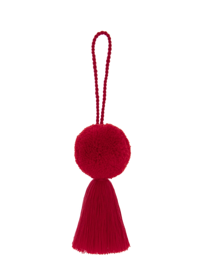 Red pom pom tassel christmas bauble decoration 