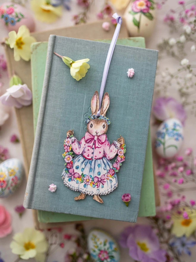 Spring Bunny Hanging Wooden Decoration