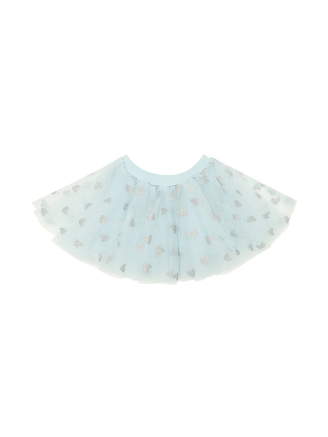 Sky Blue Tutu with Silver Glitter Hearts