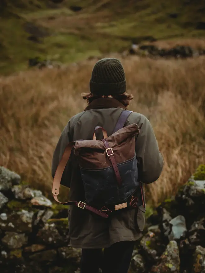 waxed canvas leather rolled backpack