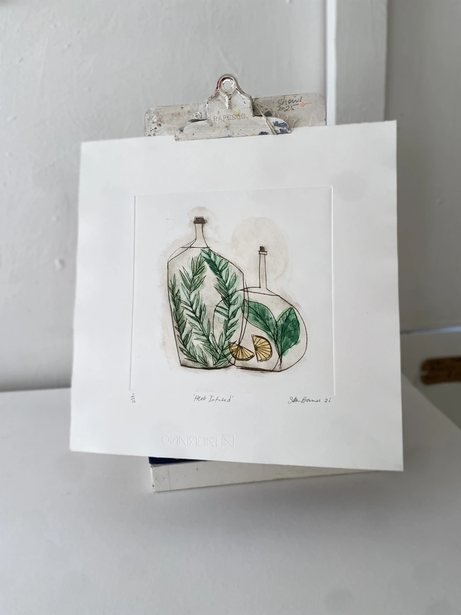 'Herb Infused' Kitchen Orientated Drypoint Print by Samantha Barnes