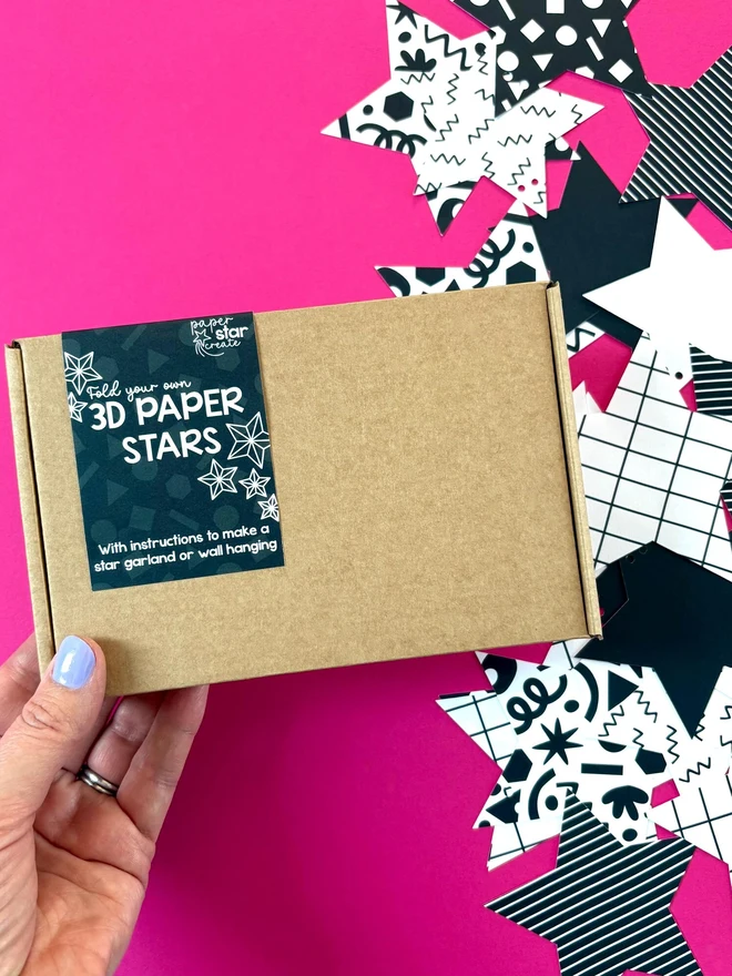 3D Paper Star Garland Kit: Black & White Origami