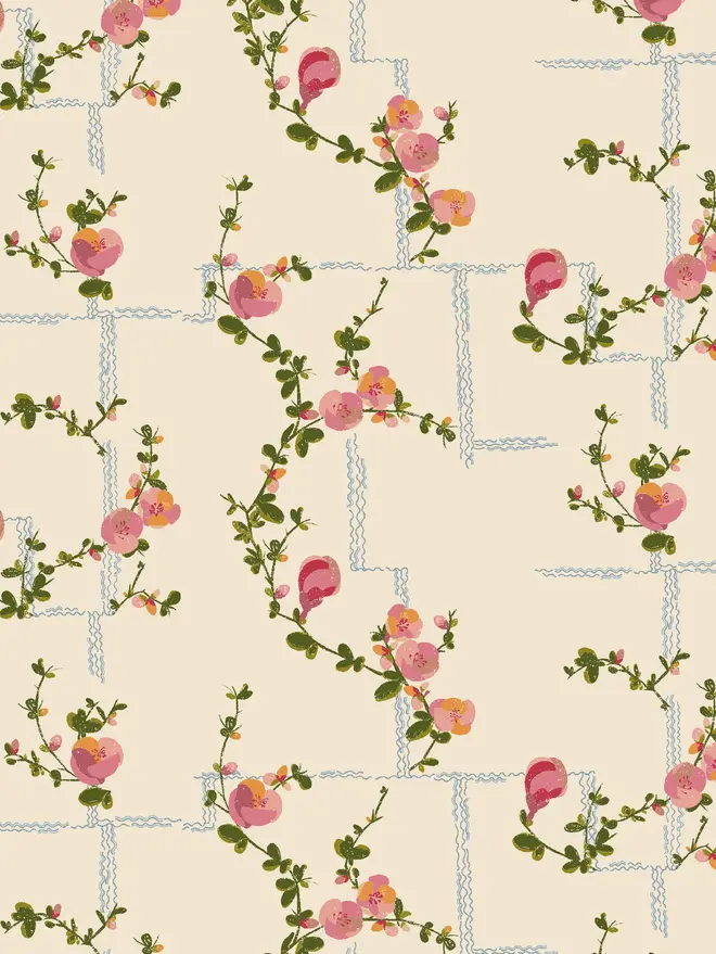 Coco Wallpaper, a living room with a decorated floral wallpaper. 