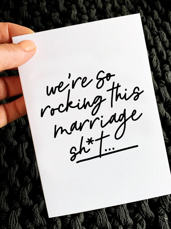 Black and white Rocking This Marriage Anniversary Card on Black background