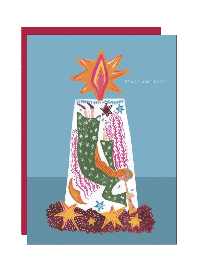 'Peace And Love', Candle Angel Christmas Card