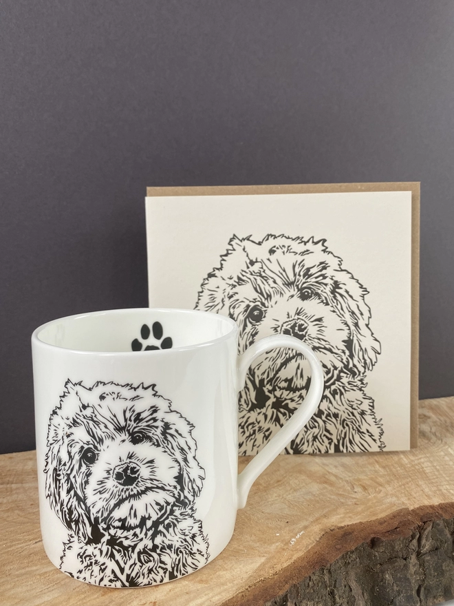 Matching Cockapoo big card and mug with a very cute Cockapoo face