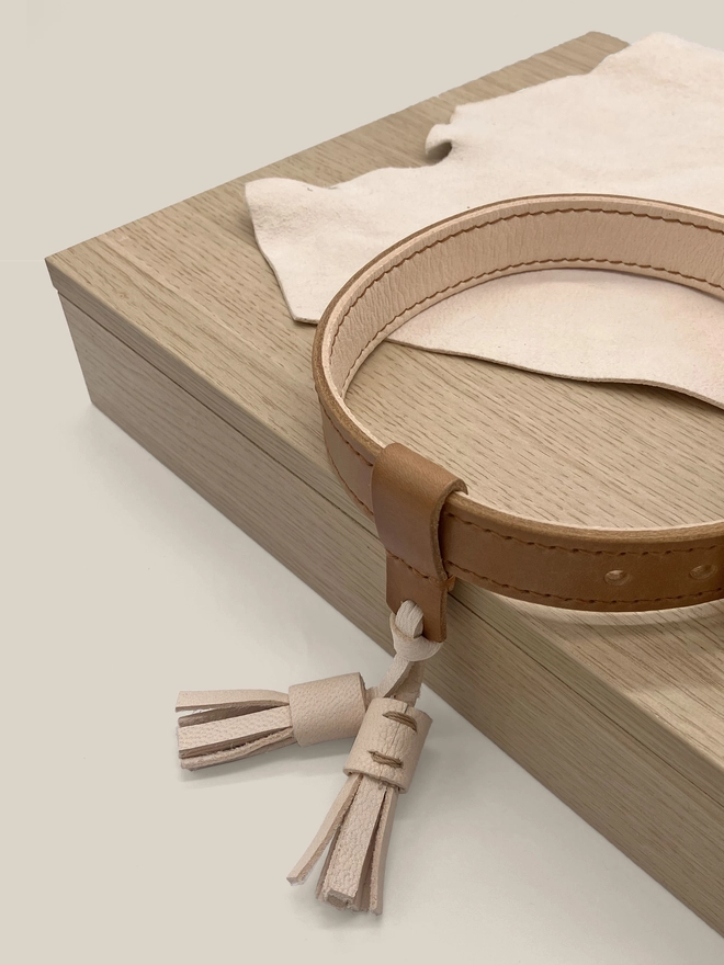caramel dog collar with tassels cropped
