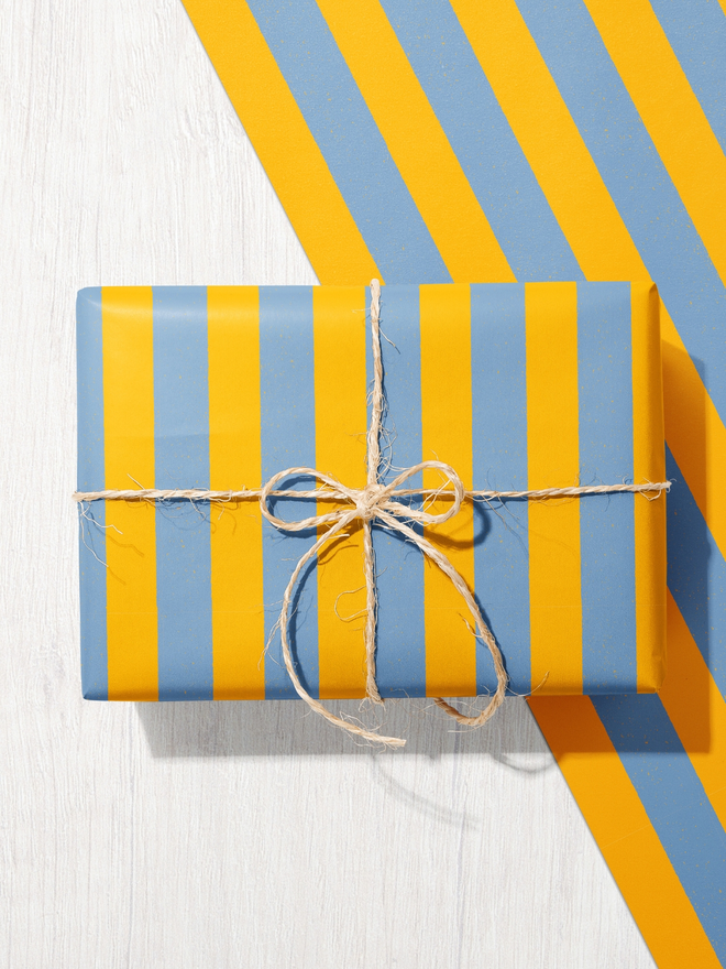 Blue and orange stripe gift wrap