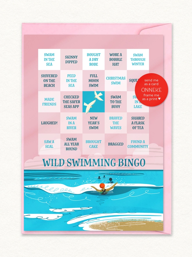 Wild swimming bingo card mini print sea swimming gift cold water swimmer