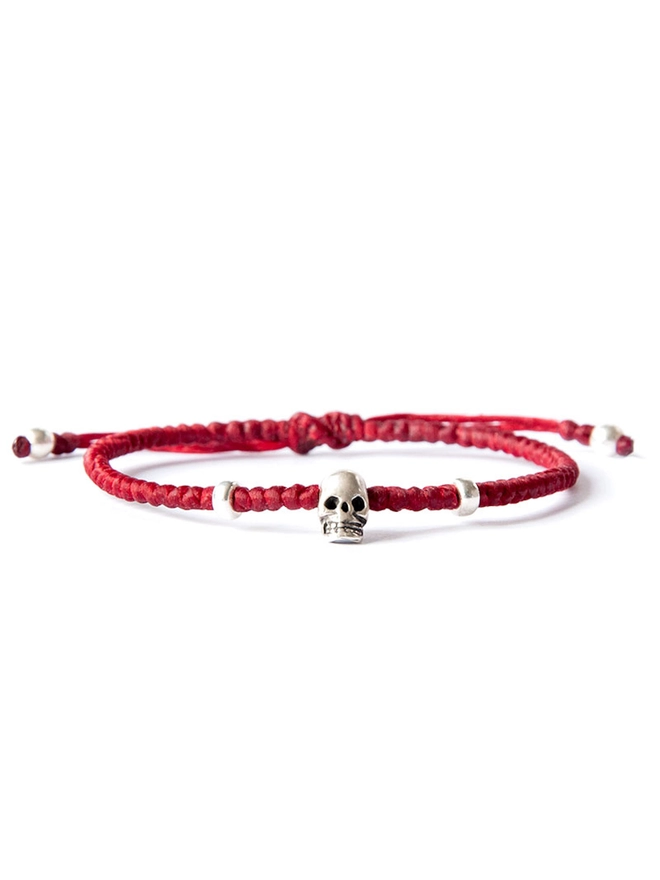 red rope silver skull bracelet 