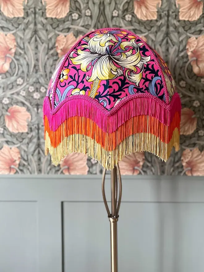 William Morris Golden Lily Fringed Lampshade Serotonin Pink