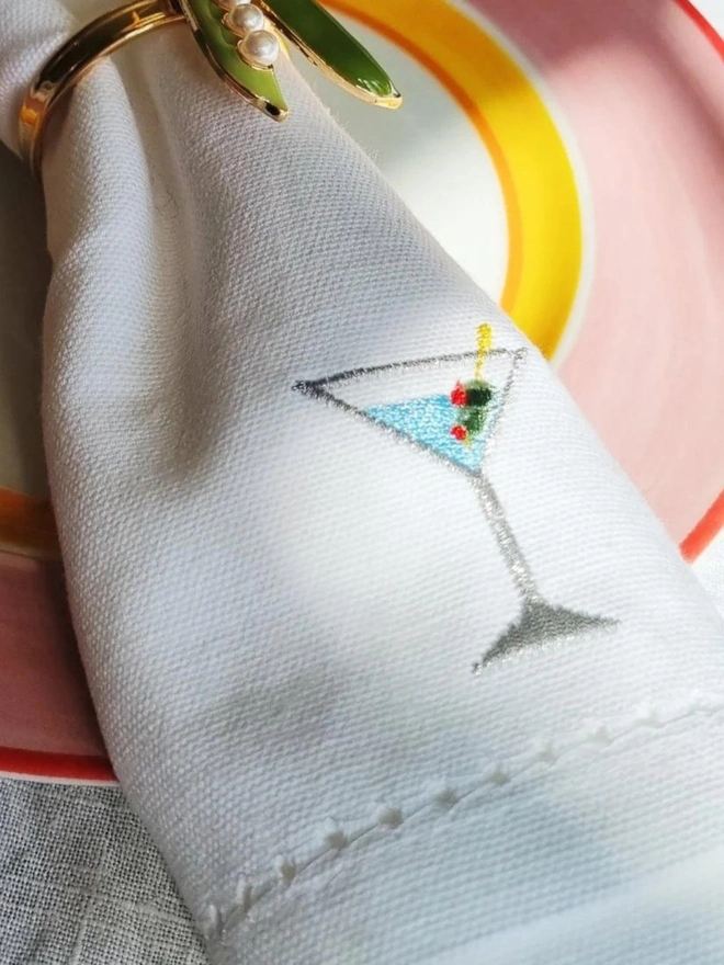 Embroidered Martini Napkin