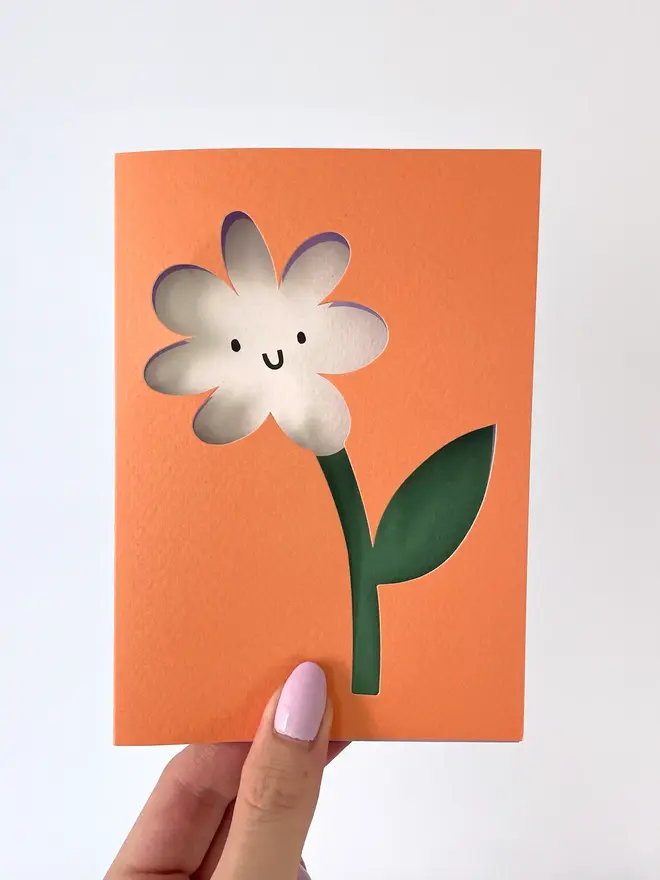 orange flower cut out greeting card