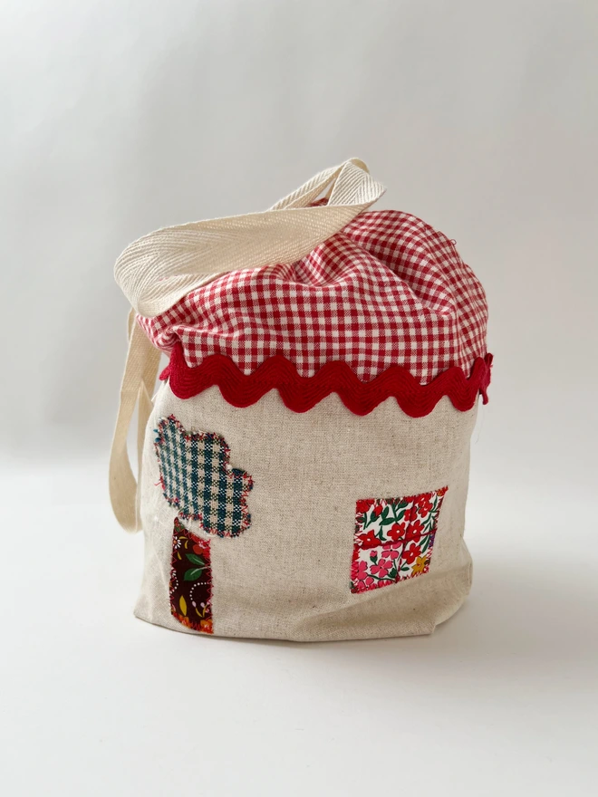 reverse view of red roof bag