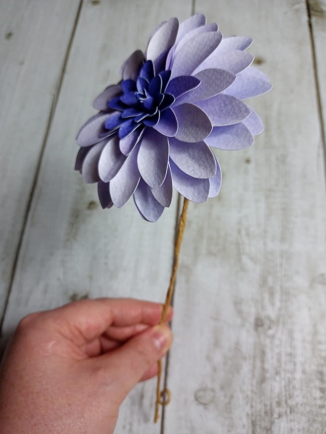 handmade paper flower of a lilac dahlia