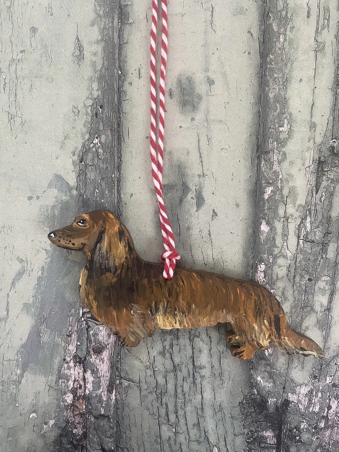 Long - Haired Dachshund Christmas Tree Decoration 