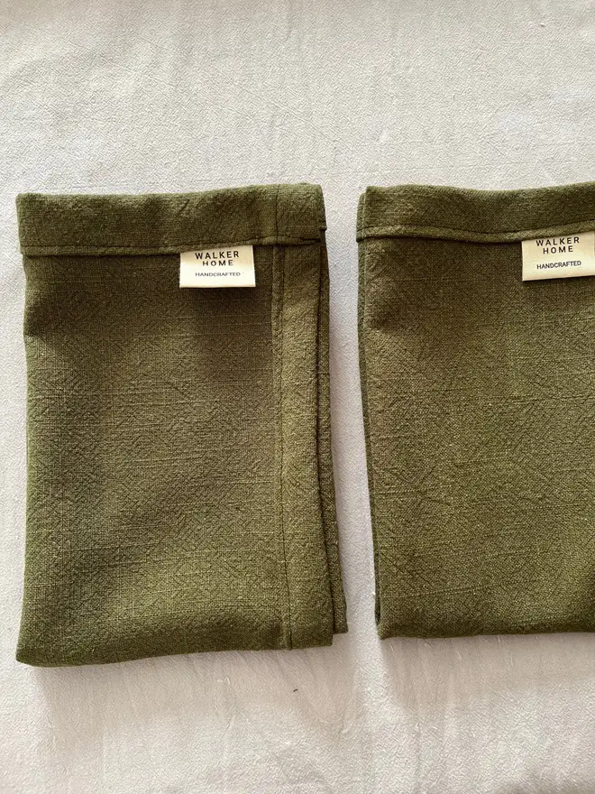 olive green linen napkin pair