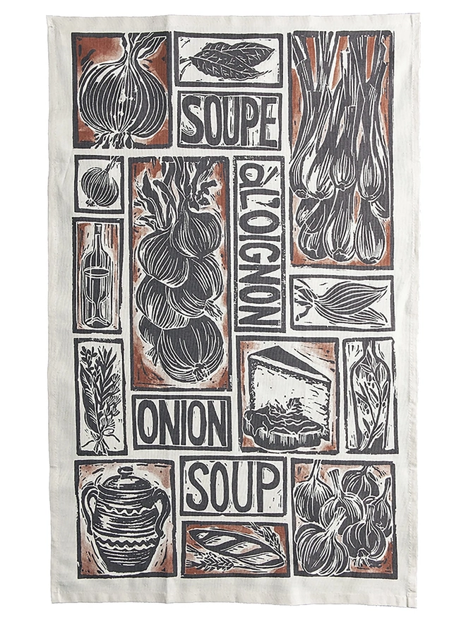 French Onion Soup Illustrated Recipe Tea Towel
