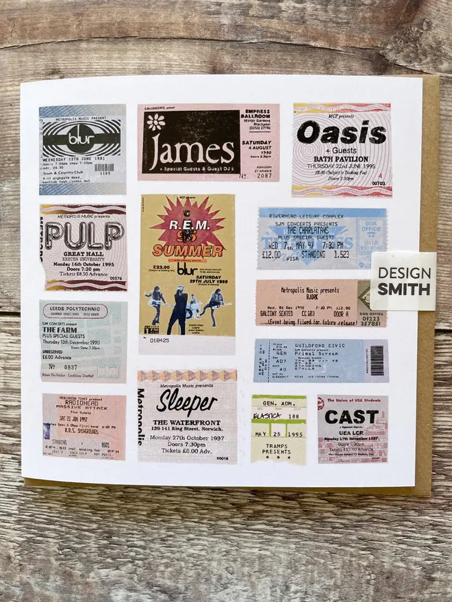 Nineties Gig Ticket Blank Greetings Card