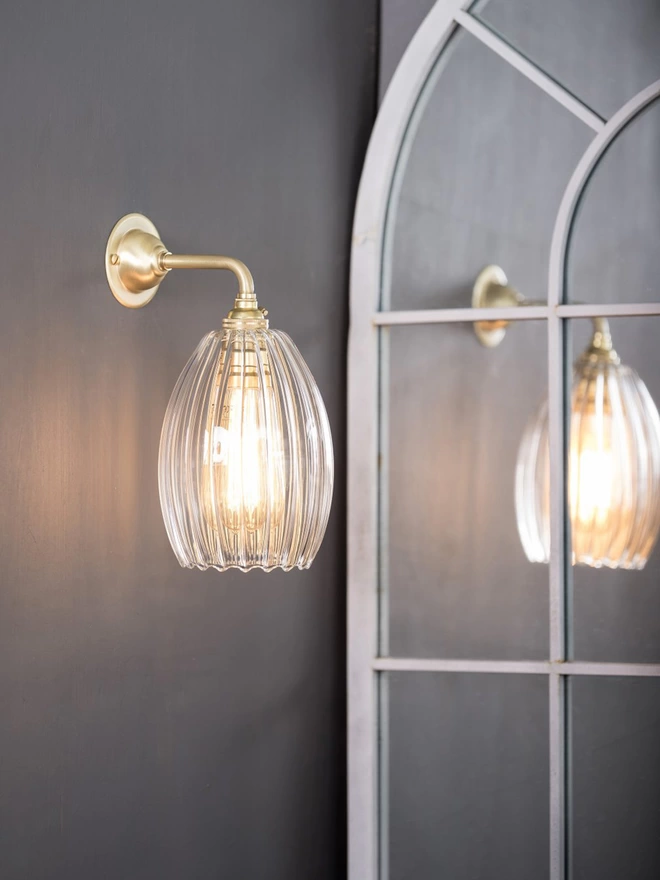 Small Clear Ribbed Glass Molly Wall Light In Brushed Brass 