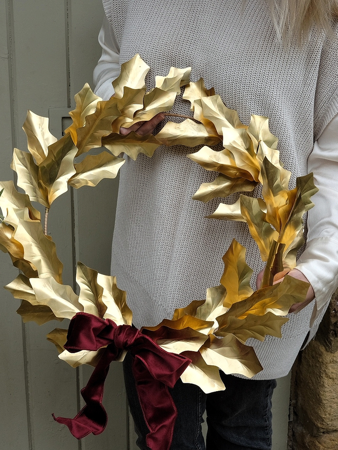 Christmas Brass Holly Wreath