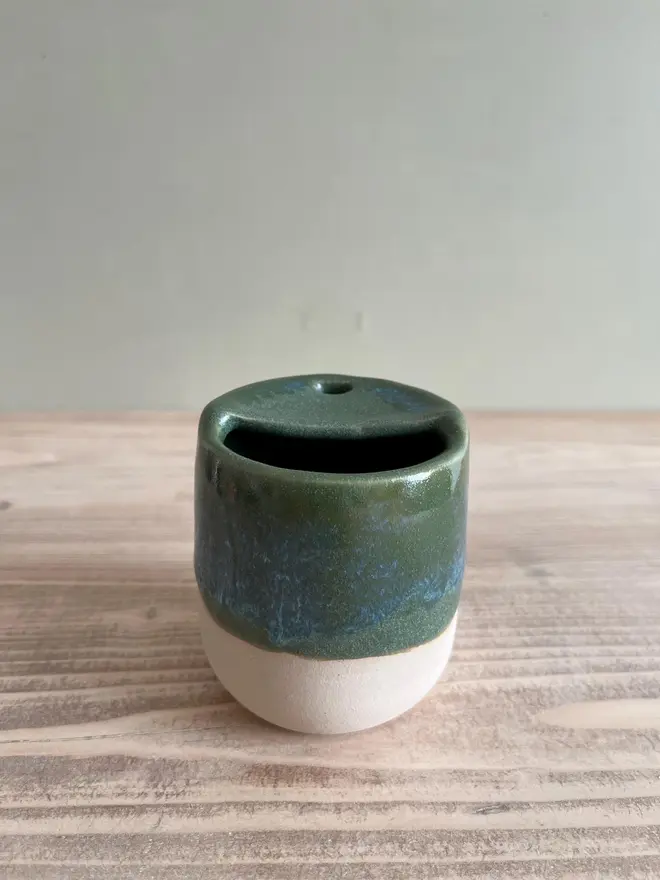 Handmade Ceramic Travel Cup Green Granite Glaze