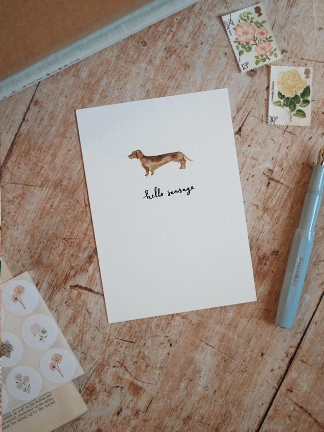 Hello Sausage dachshund card 