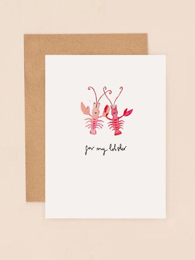 Mini greetings card with an adorable illustration of a pair of entwined lobsters, this playful card is paired with the handwritten message "For My Lobster," making it the perfect way to show your love and affection.