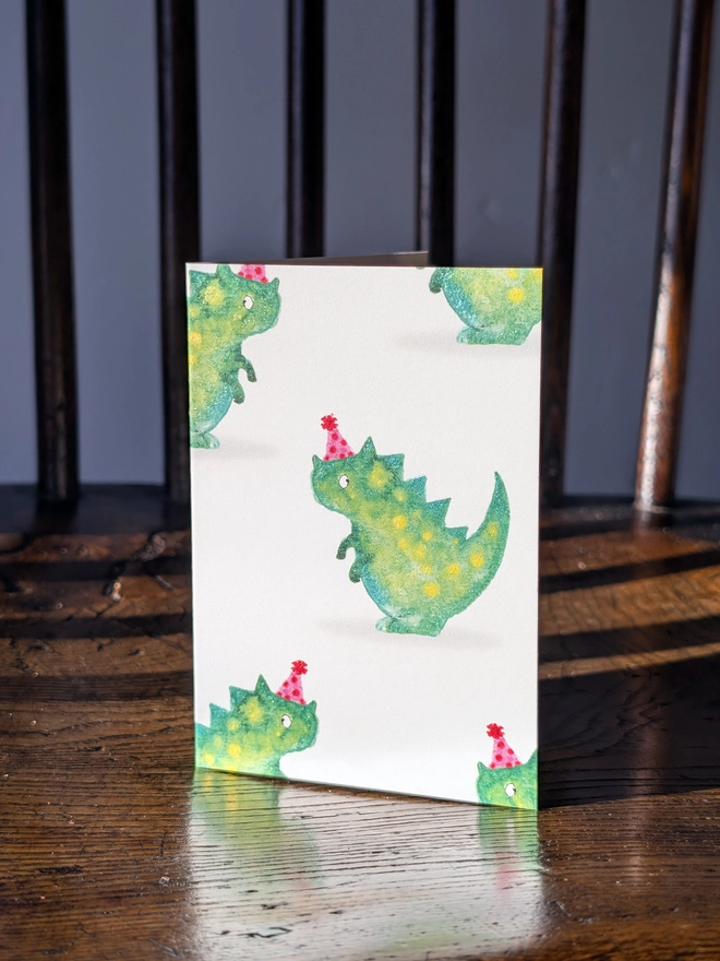 party dino hand finished metallic birthday card
