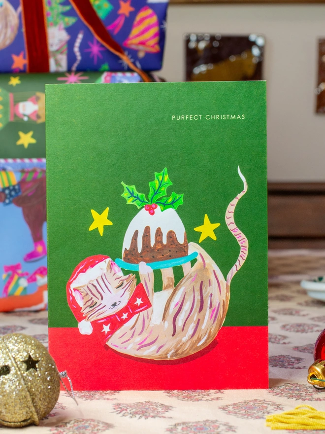  Cat And Christmas Pudding Christmas Greetings Card Holly Co