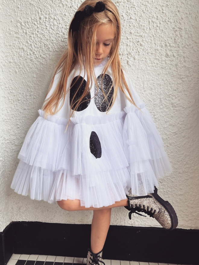 Kids White Ghost Tie Back Halloween Cape