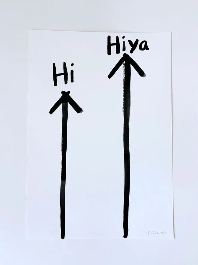 'Hi, Hiya' wordplay artwork in ink