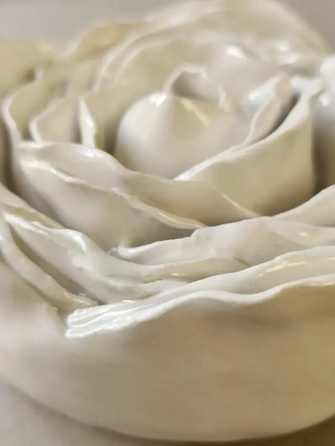 White ceramic peony rose flower handmade