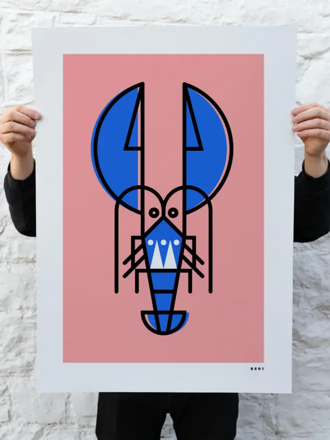 Lobster on Pink art print by Devon artist Bert Fowler