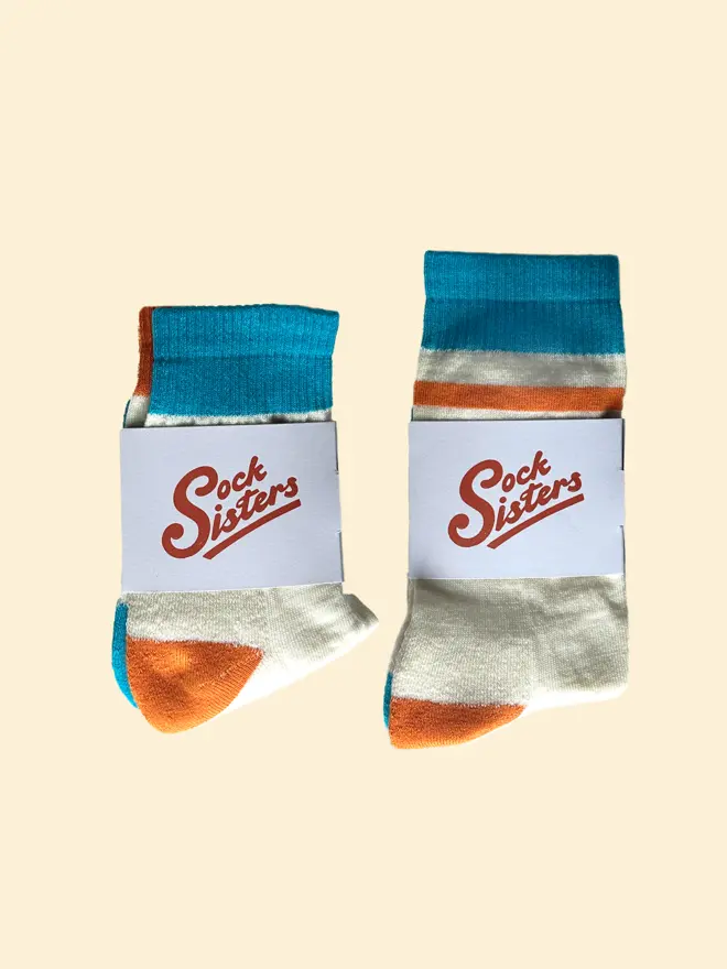 Merino socks with orange and blue stripes 