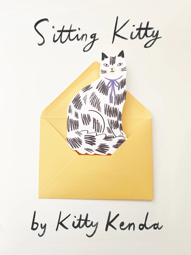 SITTING KITTY KENDA GREETING CARD BIRTHDAY THANK YOU