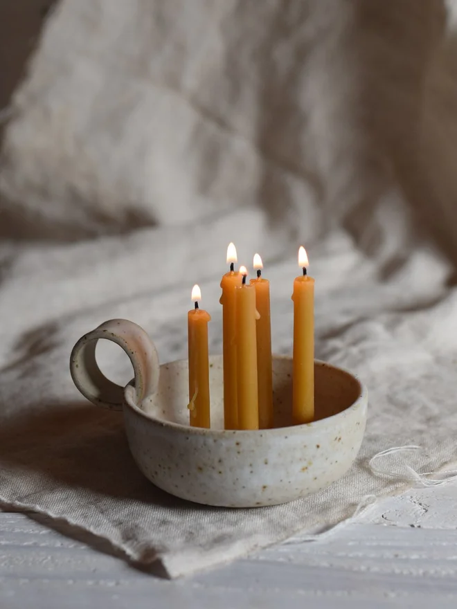 stoneware candle holder with handle