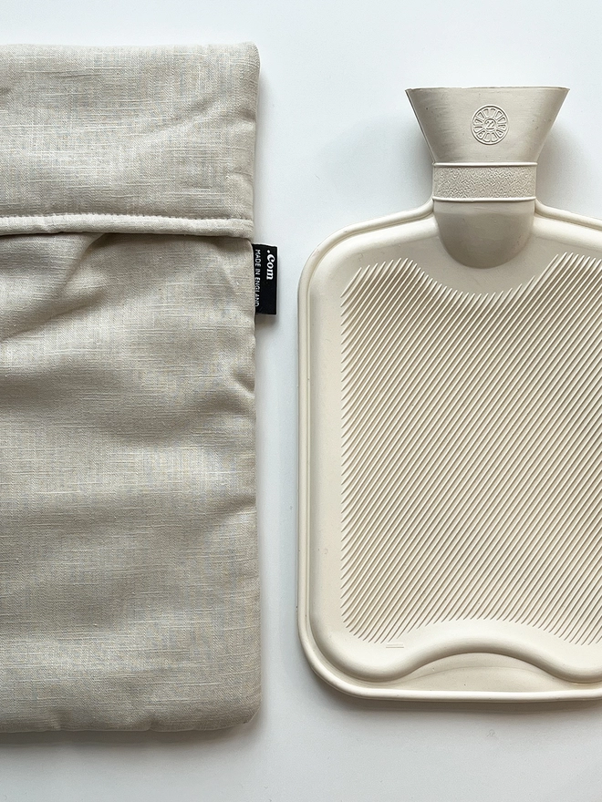 Natural linen cover back and hot water bottle