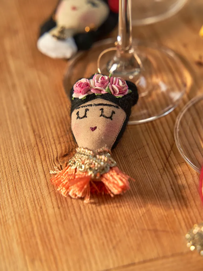 Frida Kahlo wine glass charm