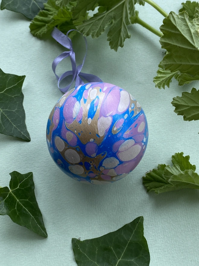 Large Round Hand-Marbled Ceramic Bauble