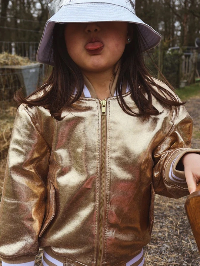 The Stardust Gold Nappa Leather Bomber Jacket