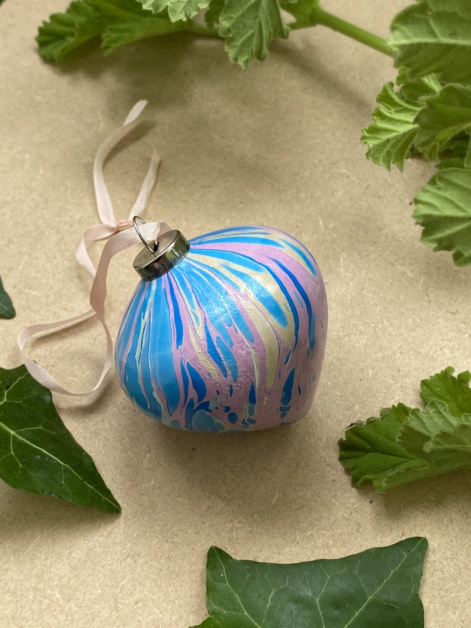 Hand-marbled ceramic bauble