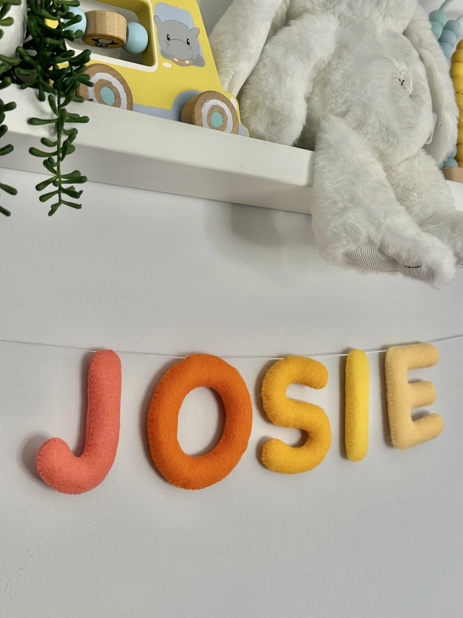 Personalise felt name garland, kids room decor, nursery bunting