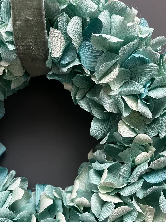 Turquoise Crepe Paper Christmas Wreath