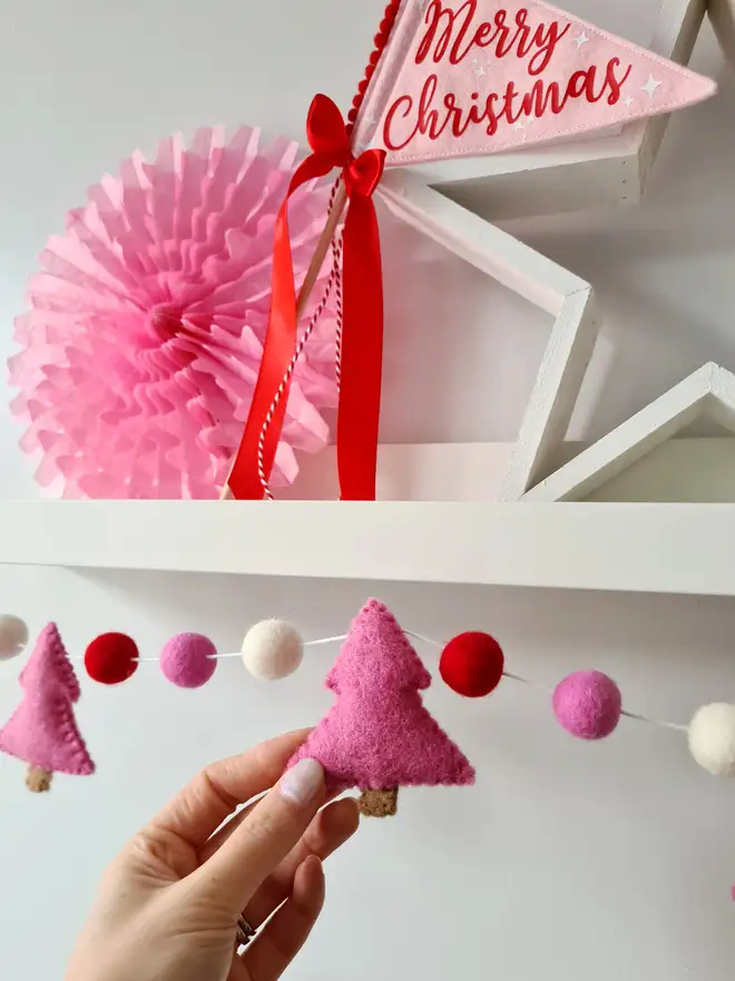 Pink Felt Christmas Tree Garland