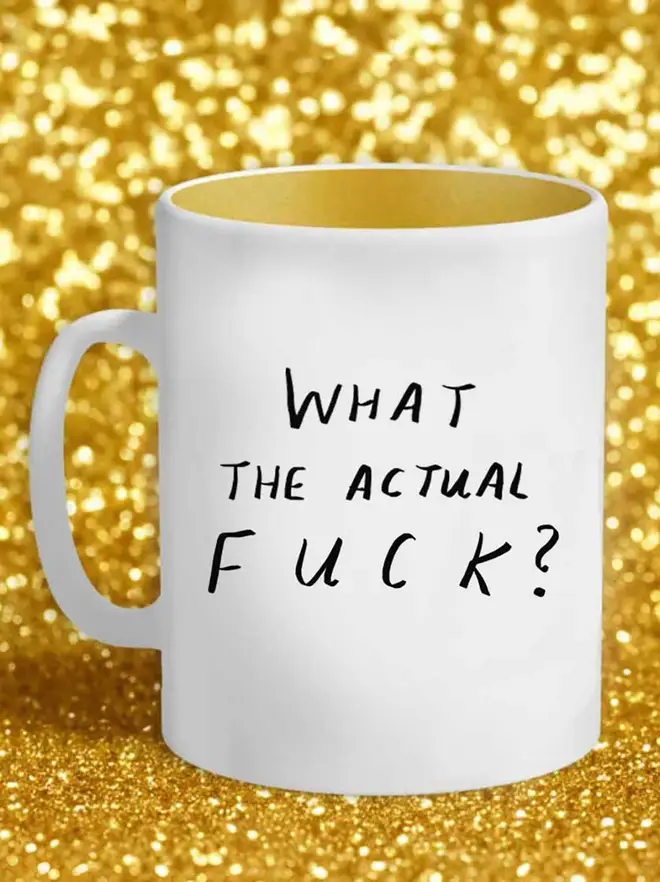 WTAF mug on gold background