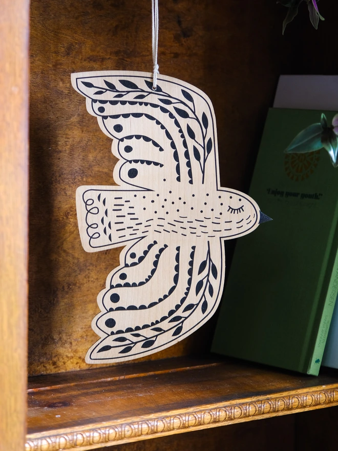 printed wooden hanging bird