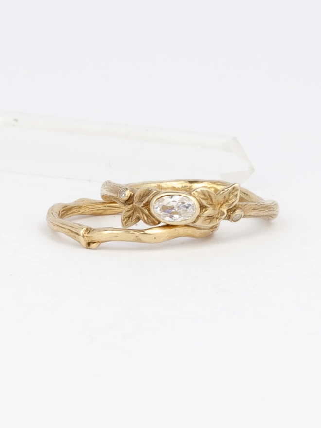 Oval Diamond Engagement Ring With Ivy Leaves 