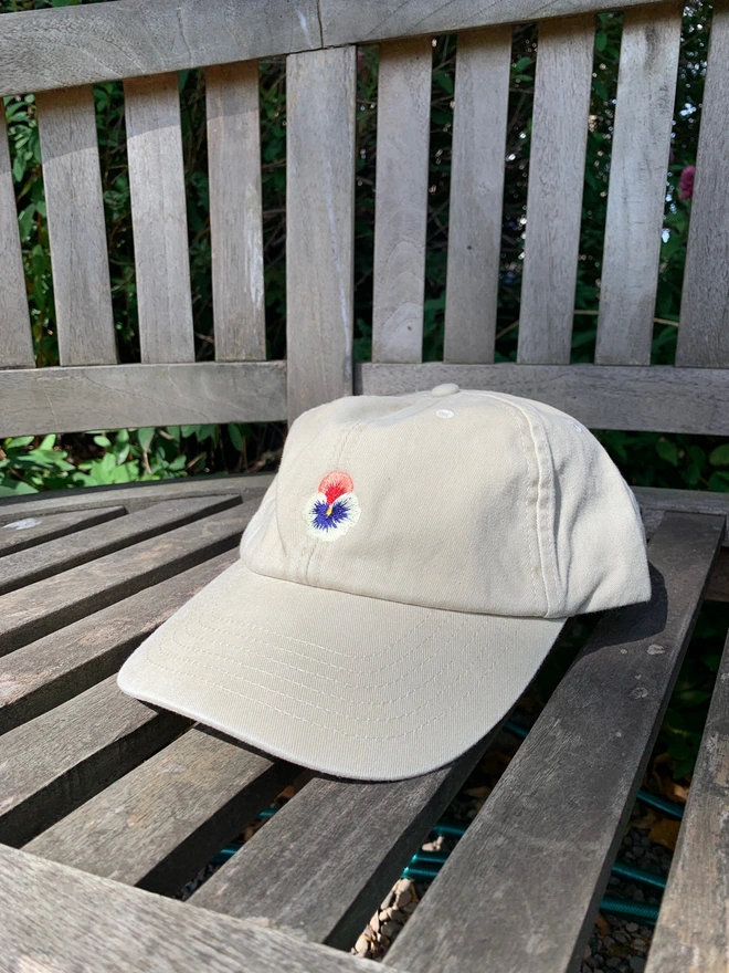 Vintage Canvas Sand Cap with Pansy Design
