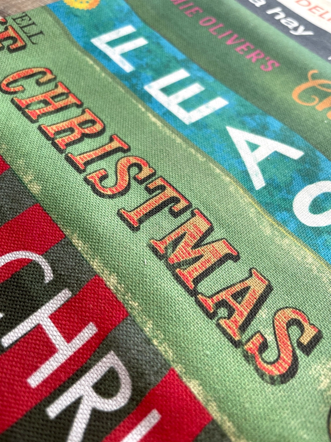 Illustrated Festive Cooking Book Tea Towel closeup